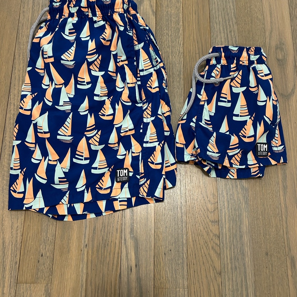 Tom & Teddy Navy and Orange Sailboat Swim Shorts